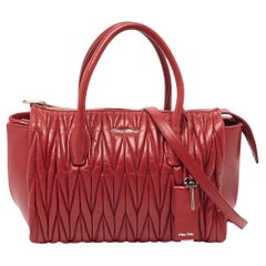 Miu Miu Red Matelasse Leather Top Zip Tote