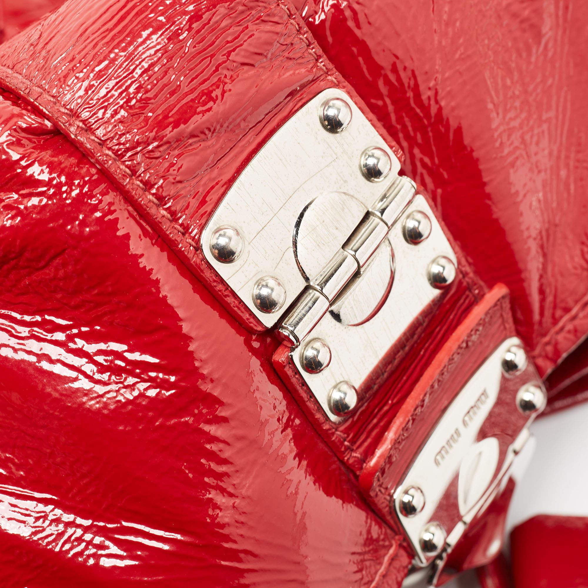 Miu Miu Red Matelassé Patent Leather Coffer Shoulder Bag For Sale 8