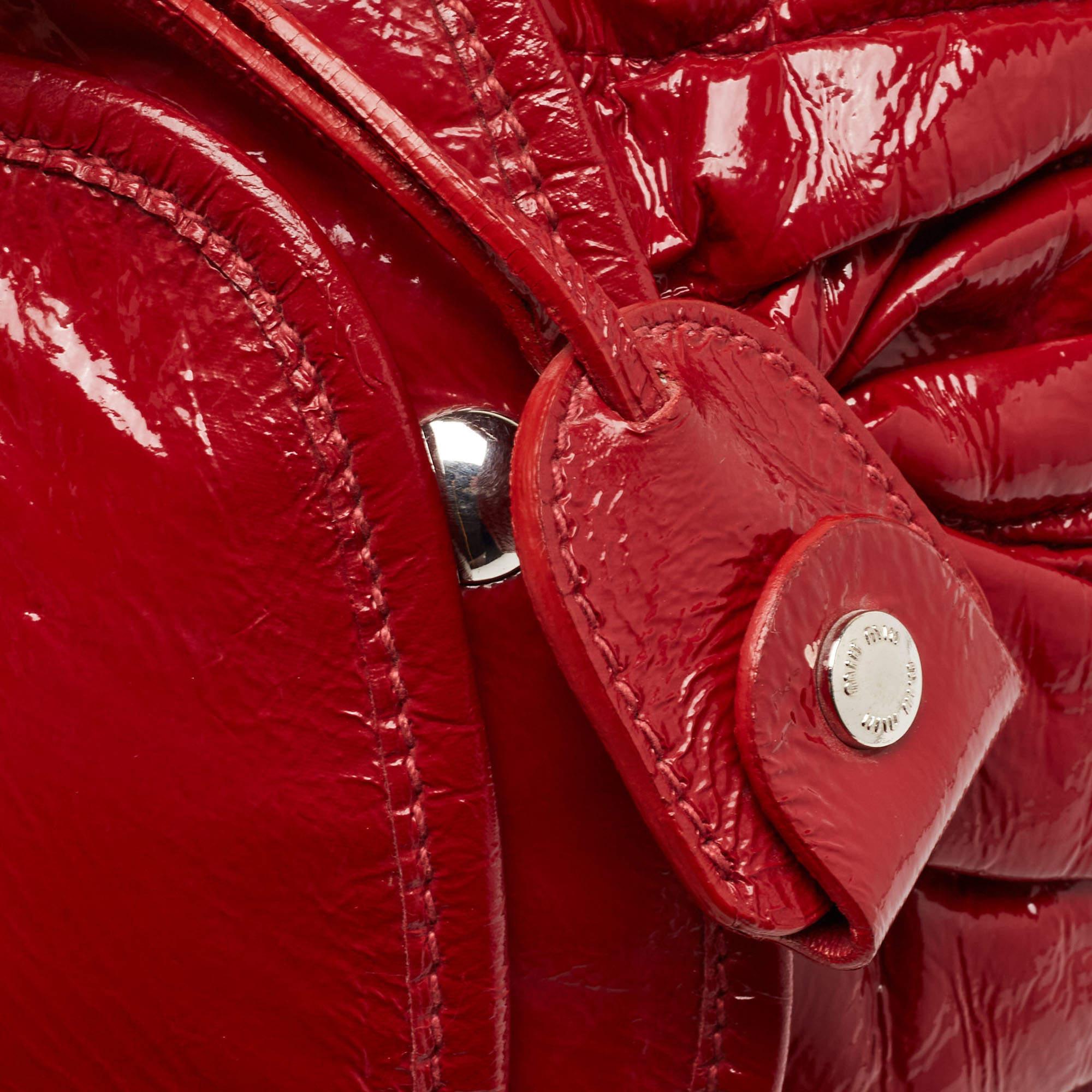 Miu Miu Red Matelassé Patent Leather Coffer Shoulder Bag For Sale 10