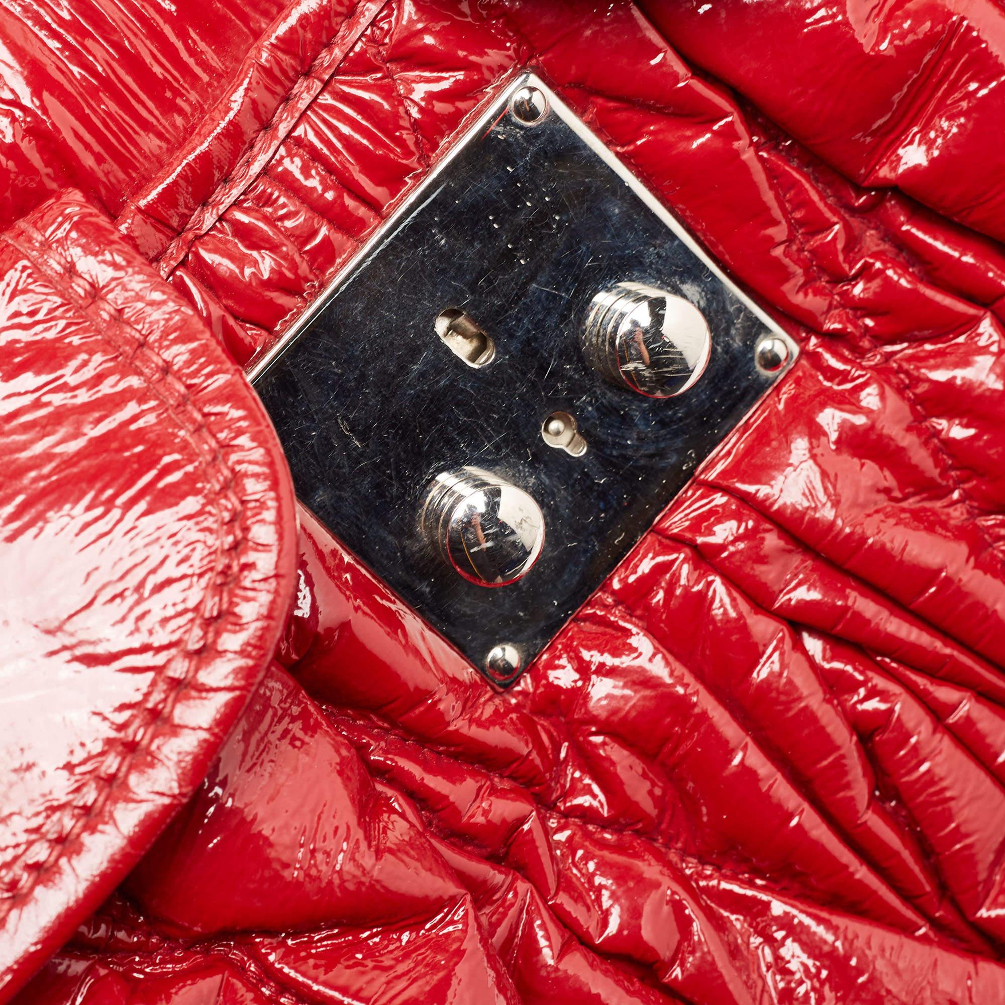 Miu Miu Red Matelassé Patent Leather Coffer Shoulder Bag For Sale 11