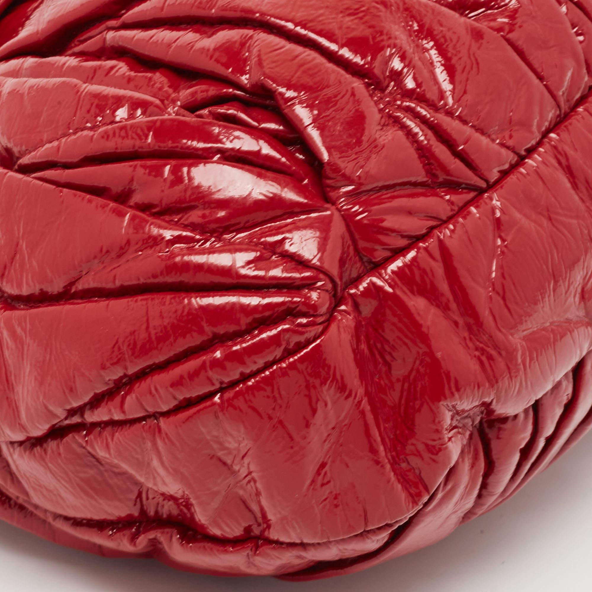 Miu Miu Red Matelassé Patent Leather Coffer Shoulder Bag For Sale 3