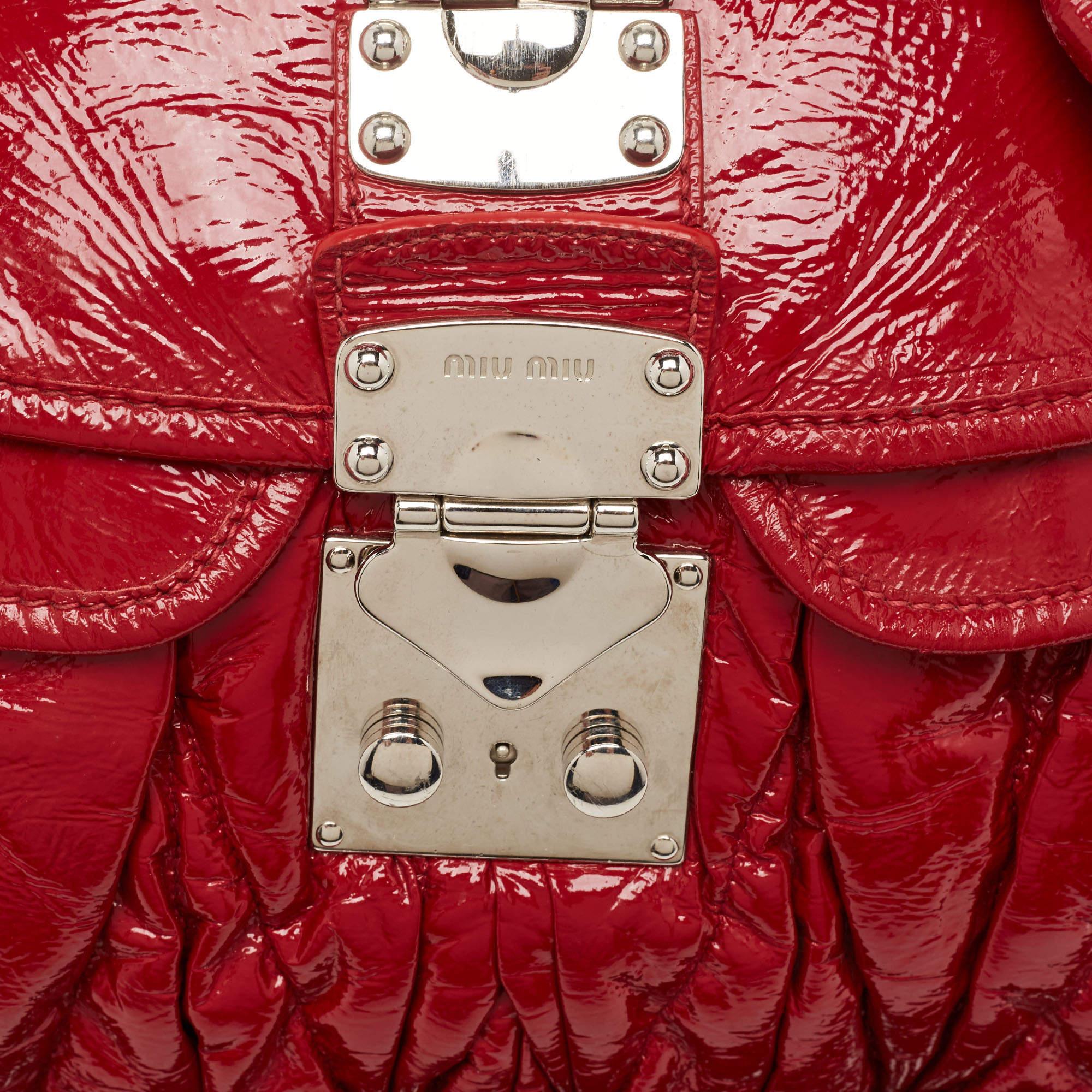 Miu Miu Red Matelassé Patent Leather Coffer Shoulder Bag For Sale 5