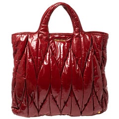 Miu Miu Red Matelasse Patent Vinyl North/South Tote