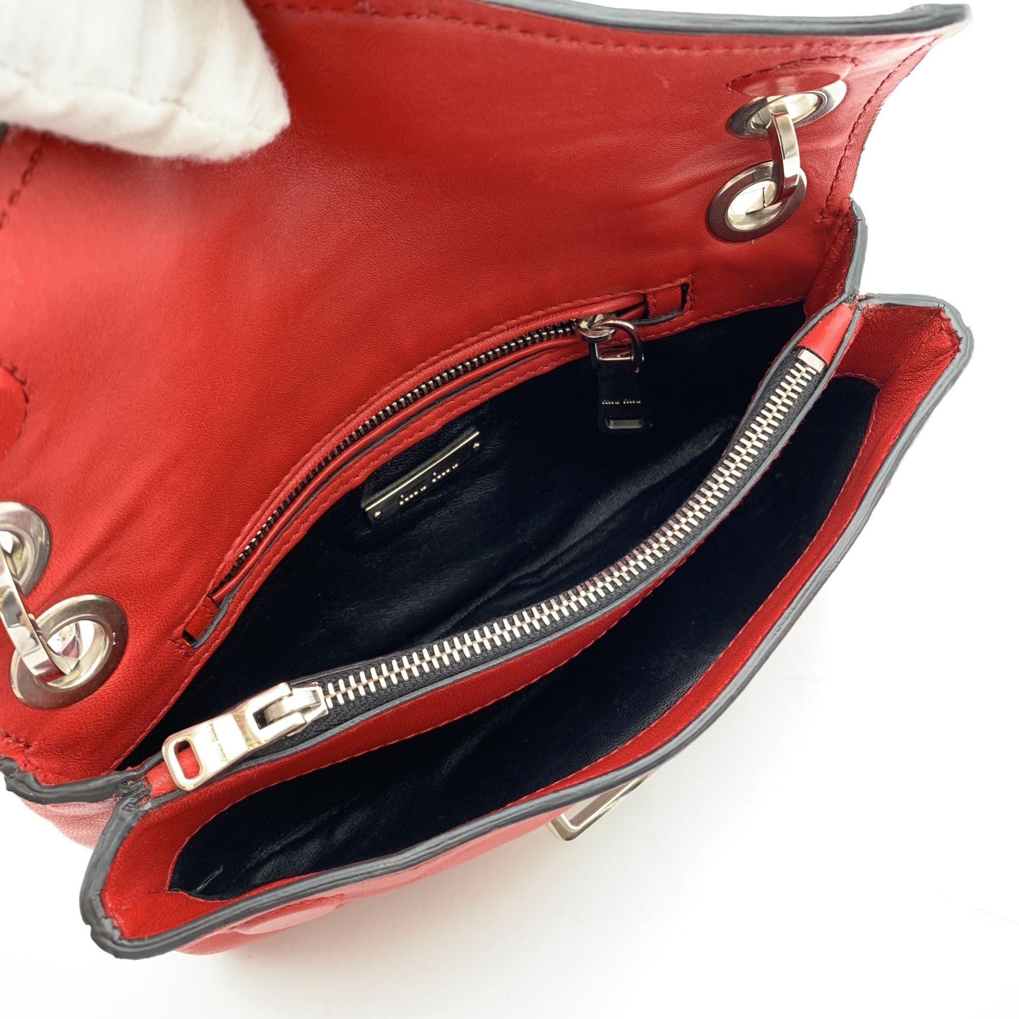 Women's Miu Miu Red Nappa Leather Mini Flap Shoulder Bag RR1926 For Sale