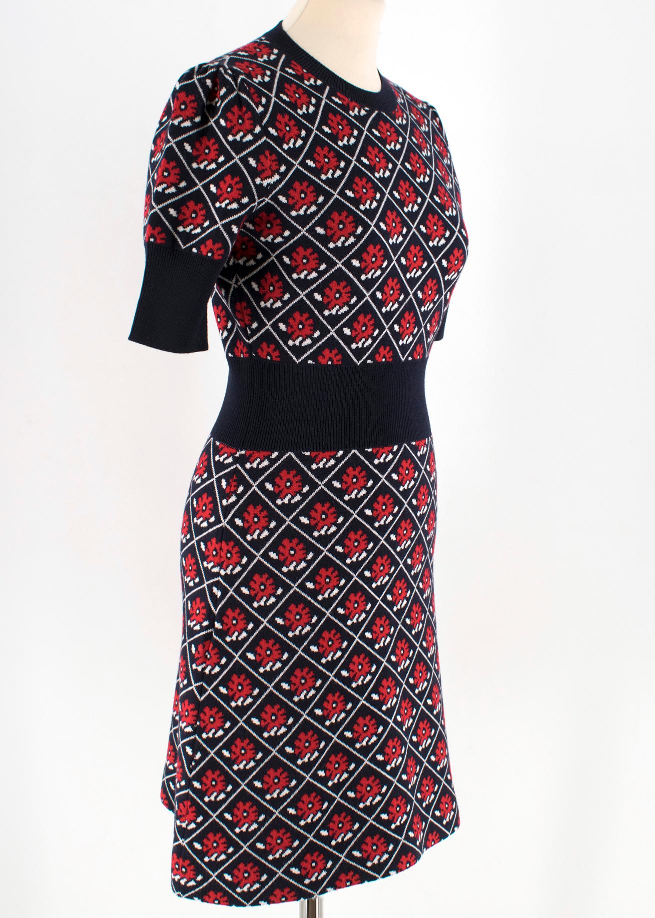 Miu Miu Red and Navy Wool Knit Dress 