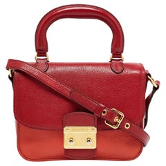 Miu Miu Red/Orange Leather Pushlock Flap Top Handle Bag