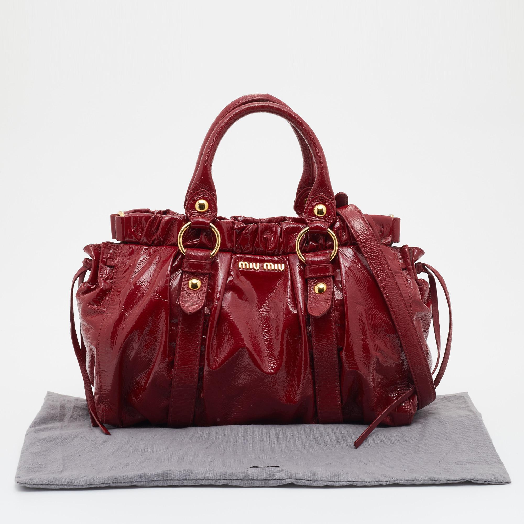 Miu Miu Red Patent Leather Gathered Tote 4