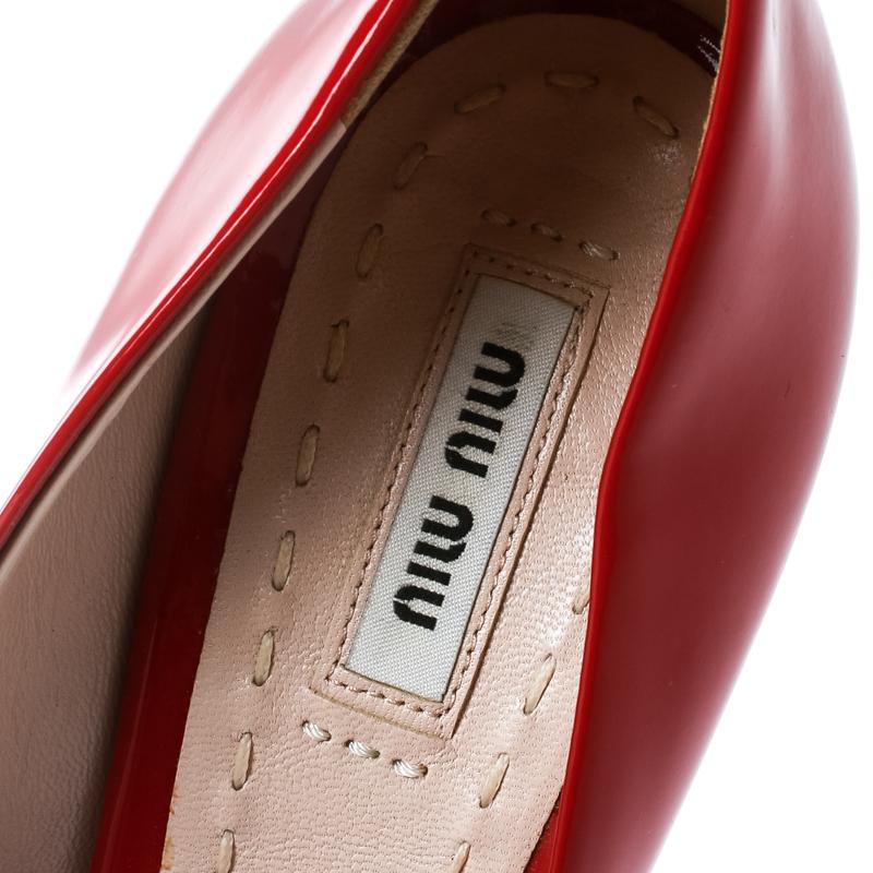 Miu Miu Red Patent Leather Peep Toe Bow Platform Pumps Size 40 2