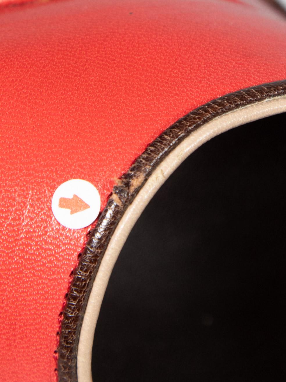 Miu Miu Red Peep Toe Beige Trim Heels Size IT 36.5 For Sale 6