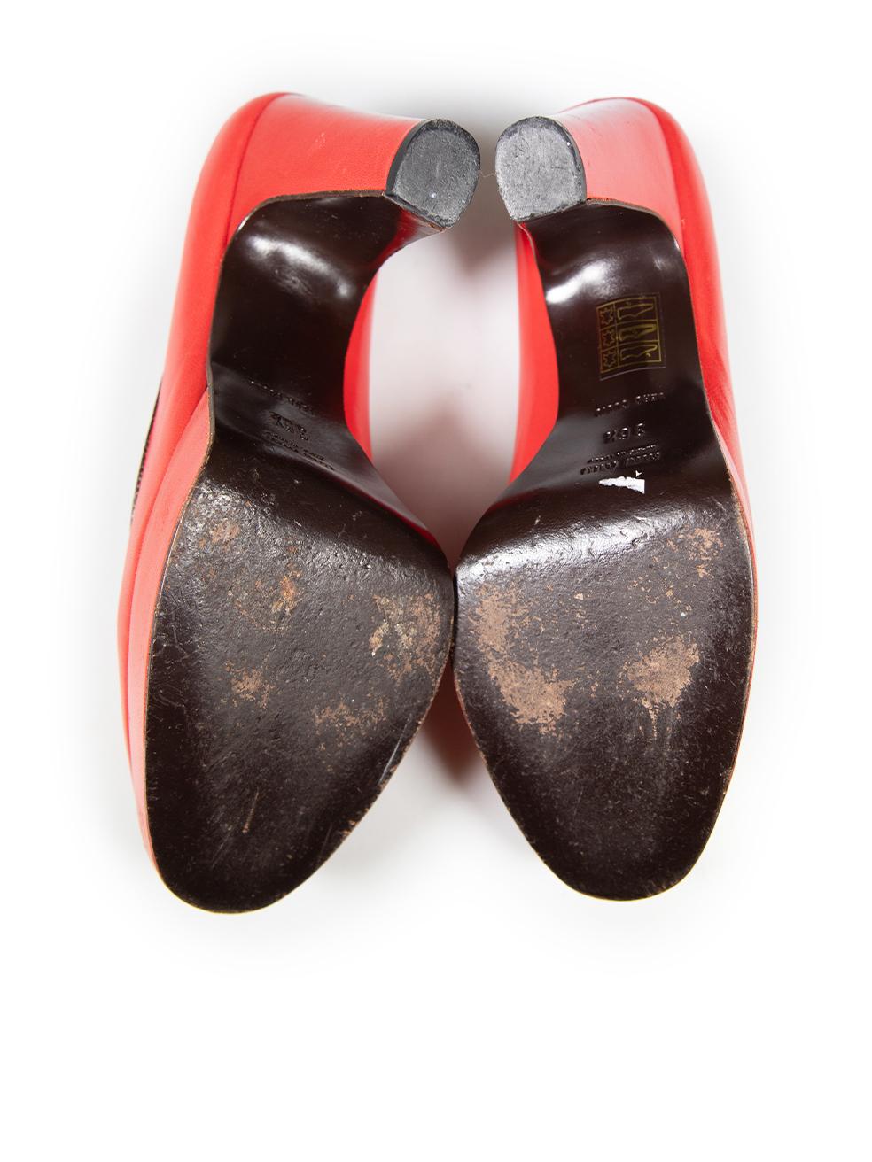 Women's Miu Miu Red Peep Toe Beige Trim Heels Size IT 36.5 For Sale