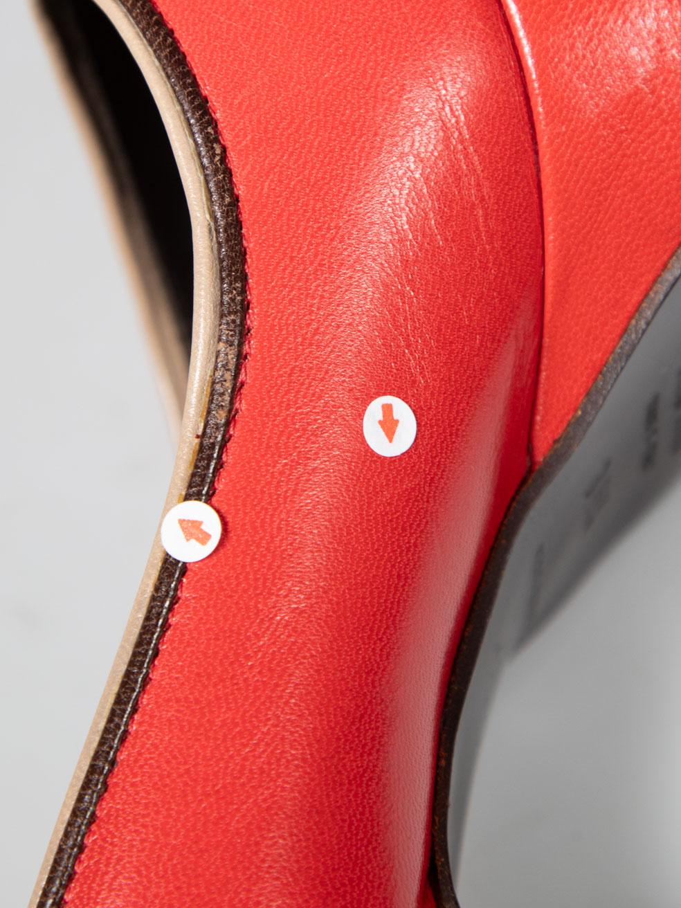 Miu Miu Red Peep Toe Beige Trim Heels Size IT 36.5 For Sale 5