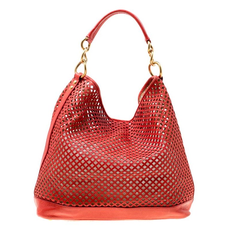 Miu Miu Red Perforated Leather Top Handle Bag For Sale at 1stDibs