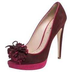 Miu Miu Red/Pink Suede Tassel Detail Peep Toe Platform Pumps Size 38.5