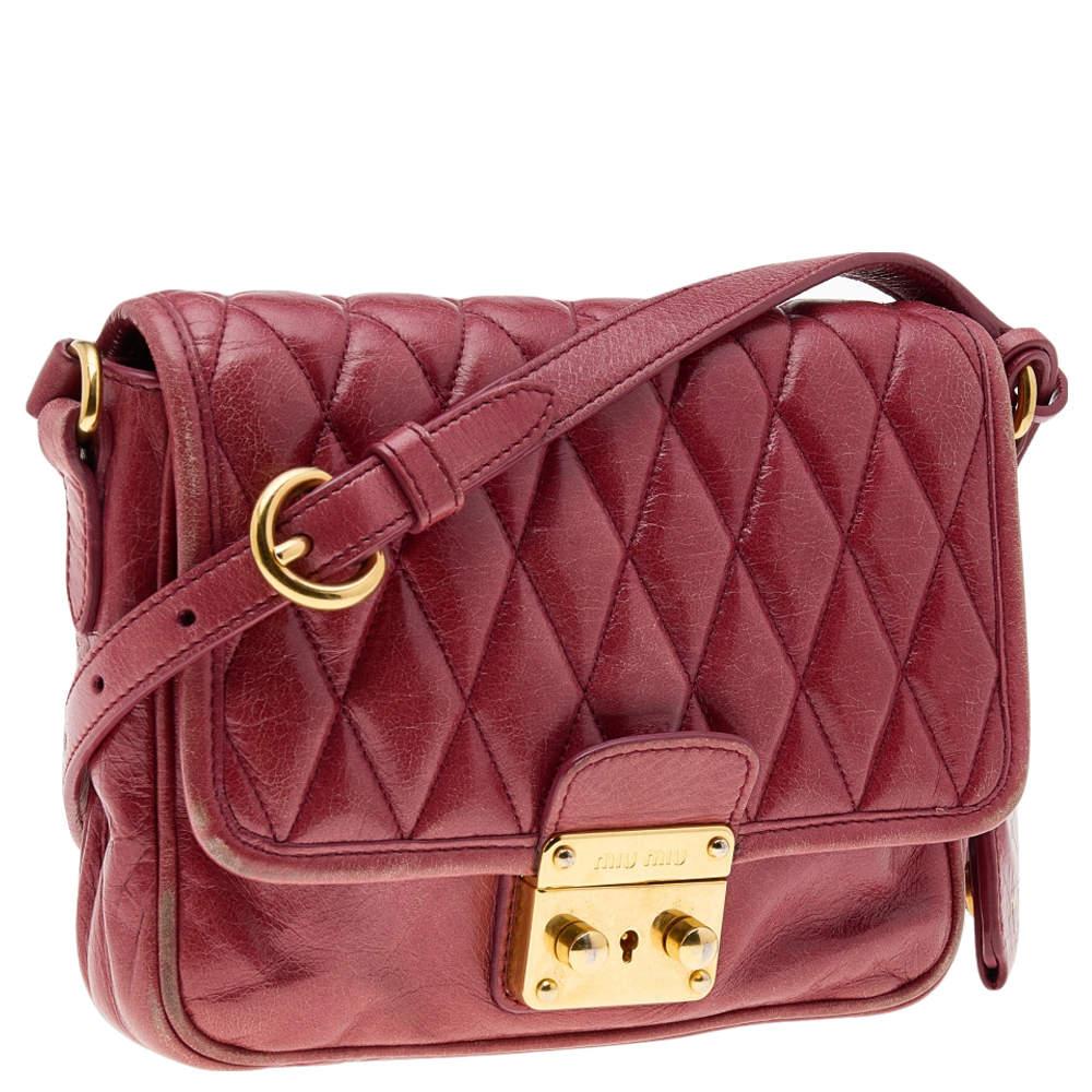 Women's Miu Miu Red Quilted Leather Pushlock Flap Shoulder Bag For Sale