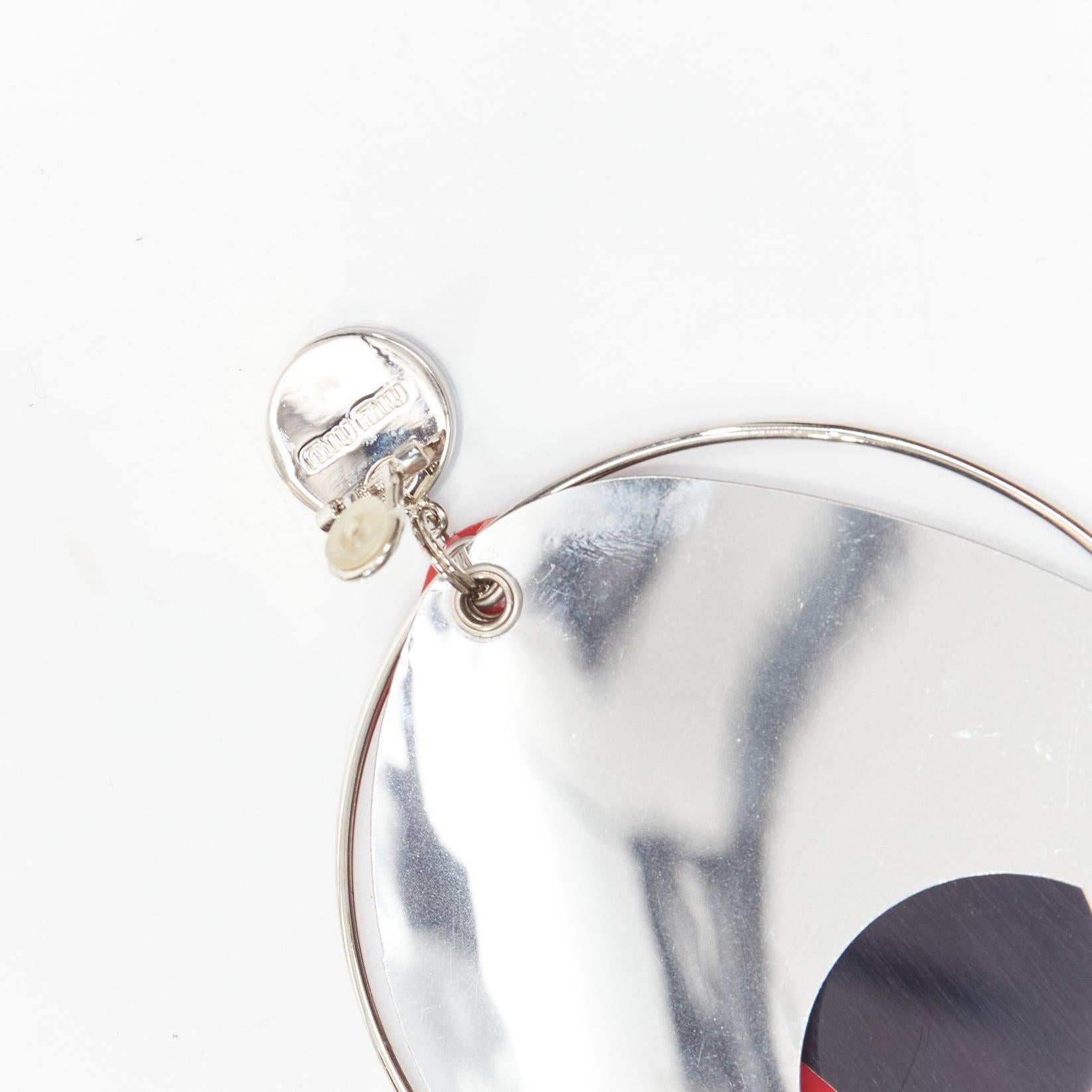 Women's MIU MIU red silver plastic film hoop ribbon clip on statement earring Single For Sale