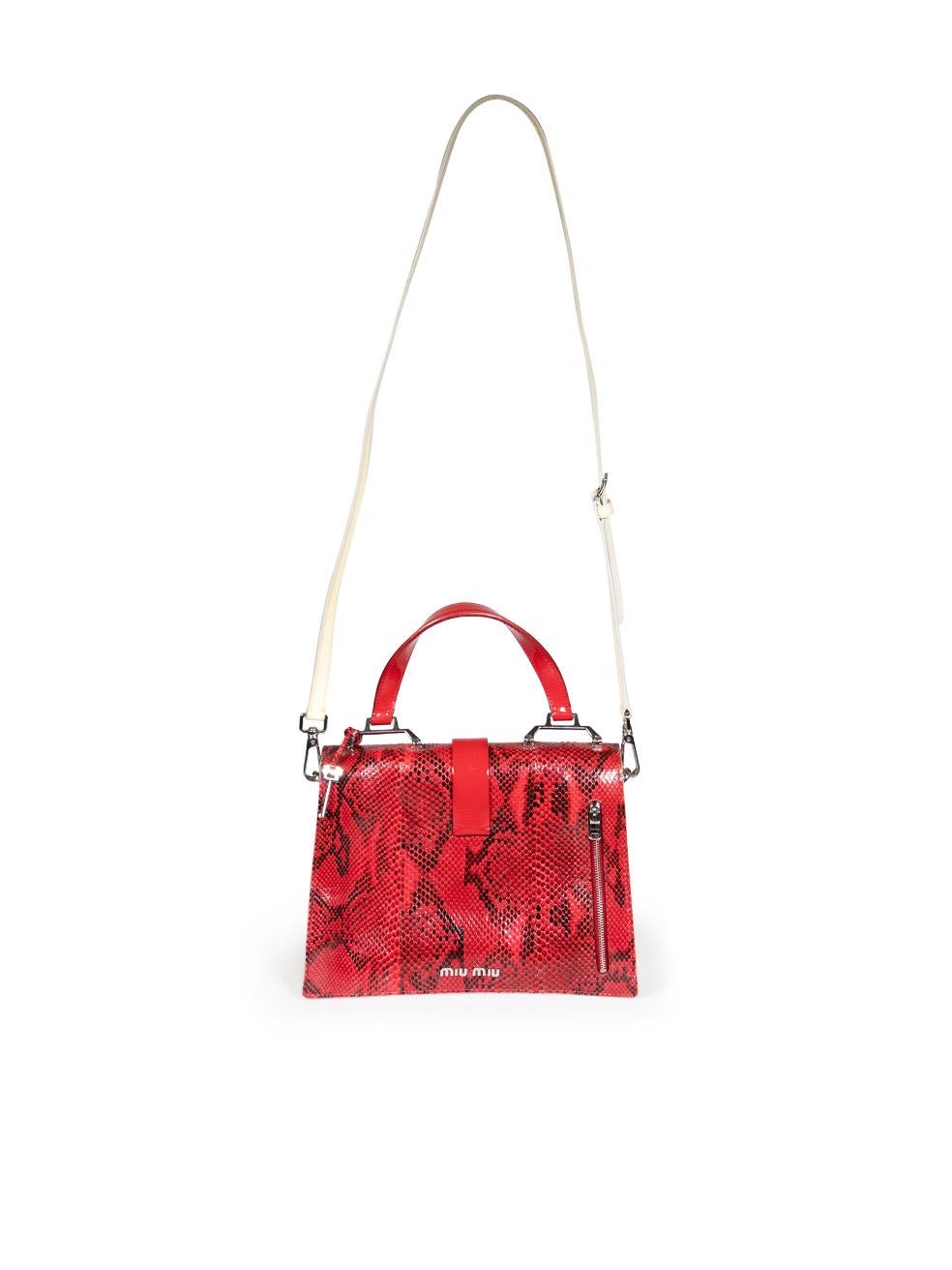 Miu Miu Red Snakeskin Push Lock Top Handle Bag In Good Condition For Sale In London, GB