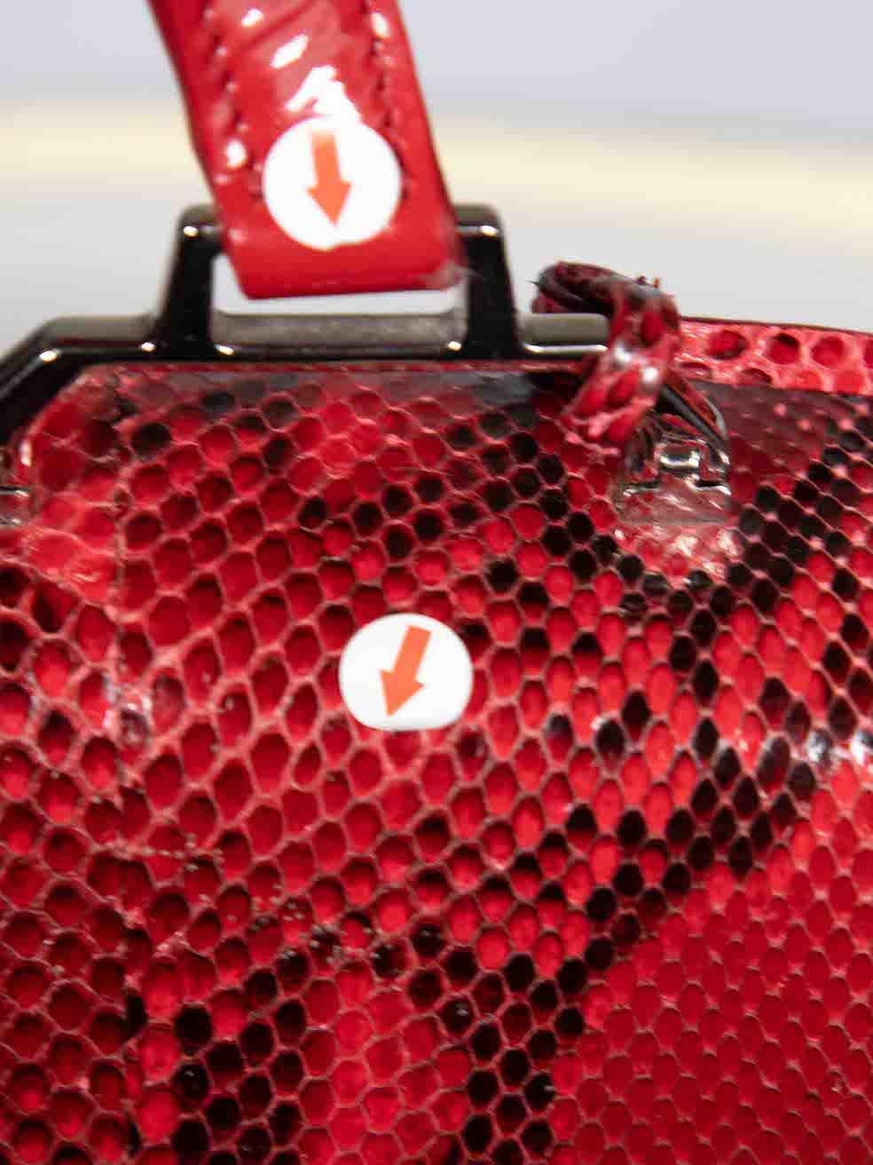 Miu Miu Red Snakeskin Push Lock Top Handle Bag For Sale 2