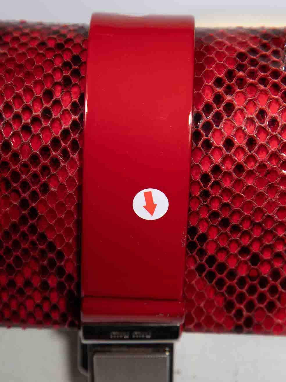 Miu Miu Red Snakeskin Push Lock Top Handle Bag For Sale 3