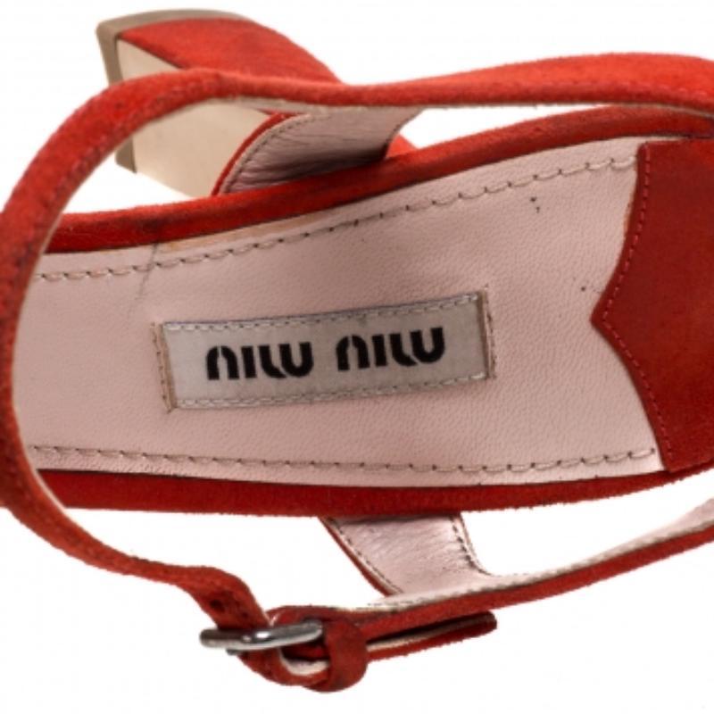 Miu Miu Red Suede Bow Ankle Strap Platform Sandals Size 39 For Sale 2