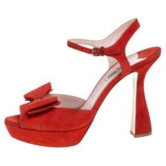 Miu Miu Red Suede Bow Ankle Strap Platform Sandals Size 39