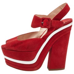 Miu Miu Red Suede Platform Ankle Strap Sandals Size 36