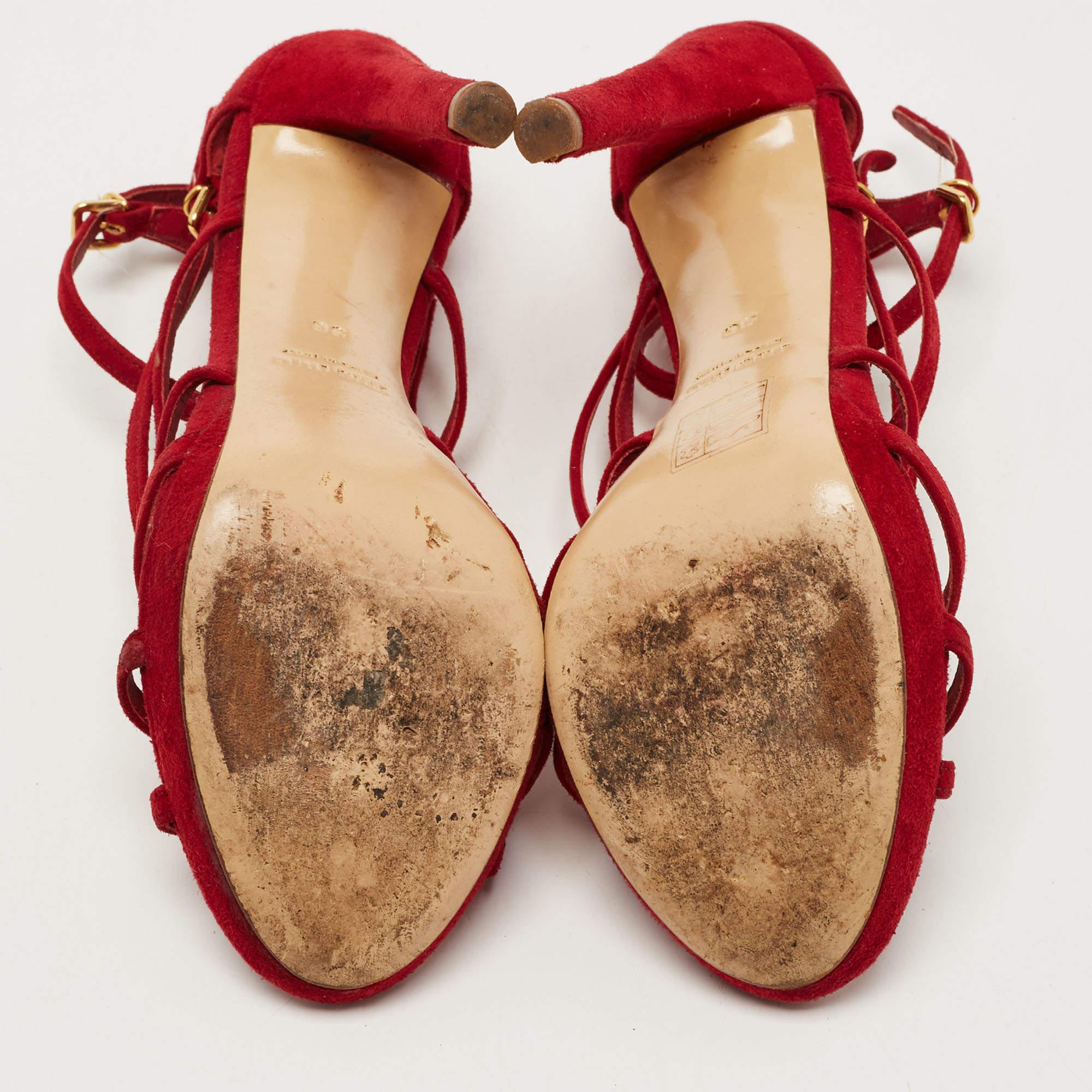 Miu Miu Sandales à plateforme en daim rouge Taille 36 en vente 1