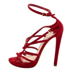 Miu Miu Red Suede Strappy Platform Sandals Size 36