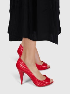 Miu Miu Red Vernice Plisse Patent Leather Heels Size IT 40.5