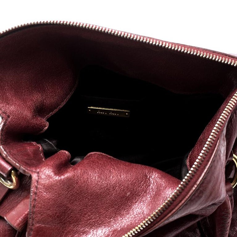 Miu Miu Vitello Lux Bow Bag - Brown Handle Bags, Handbags - MIU135557