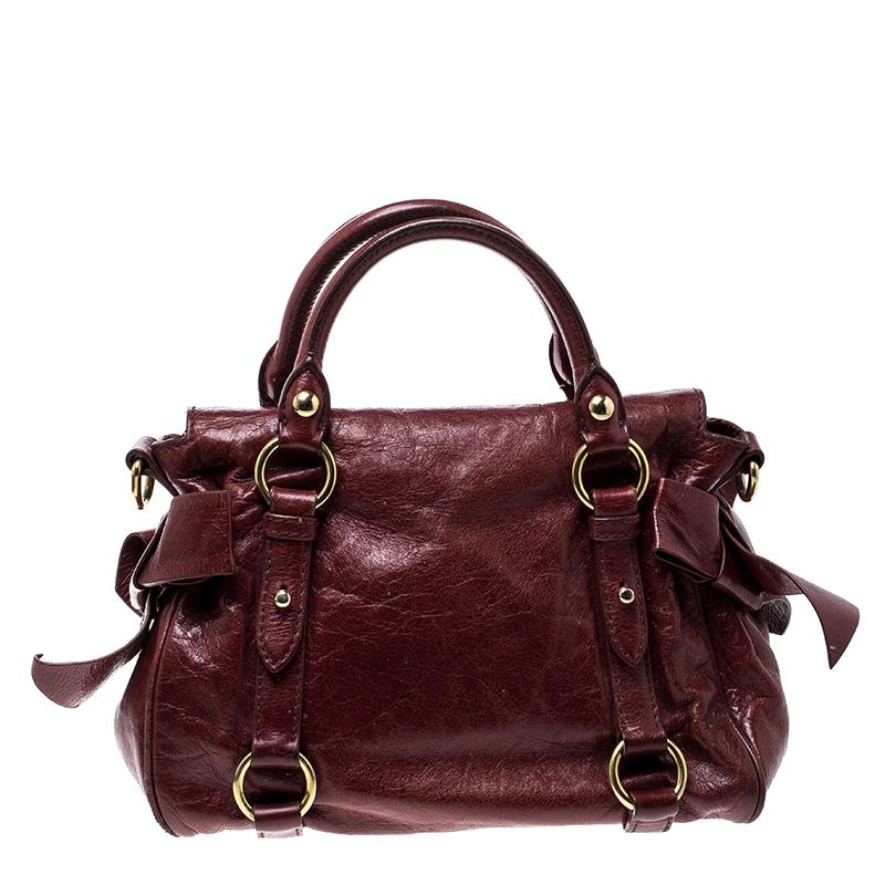 Miu Miu Red Vitello Lux Leather Bow Top Handle Bag at Miu Miu Red Vitello Lux Leather Bow Top Handle Bag at