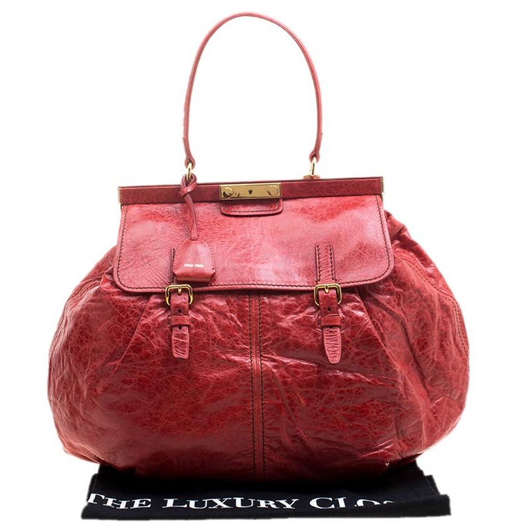 Miu Miu Red Vitello Lux Leather Frame Top Handle Bag For Sale at 1stDibs