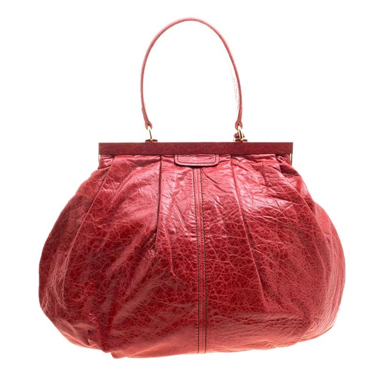 Miu Miu Red Vitello Lux Leather Frame Top Handle Bag For Sale at 1stDibs