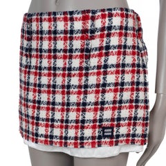 MIU MIU red white blue wool 2022 PLAID TWEED MINI Skirt 42 M