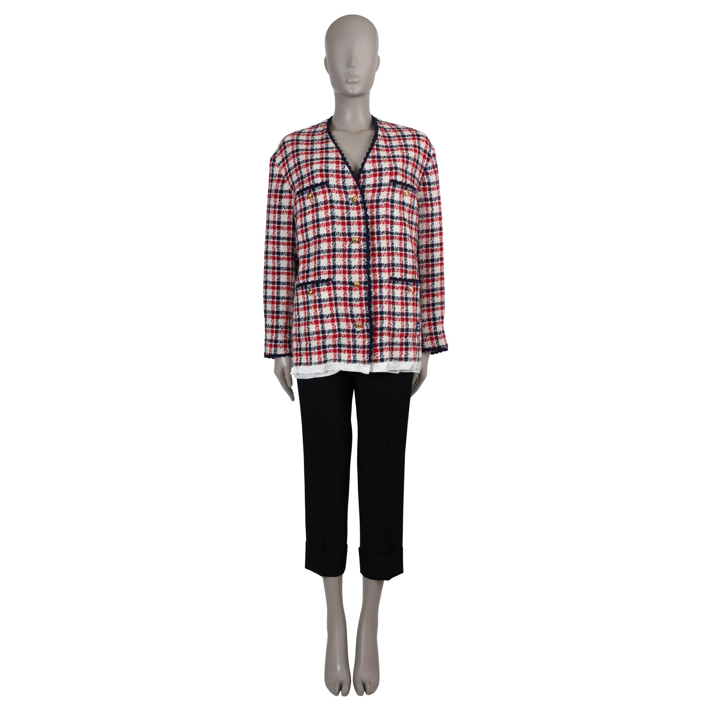 MIU MIU red white blue wool 2022 PLAID WOOL Blazer Jacket 40 S In Excellent Condition For Sale In Zürich, CH