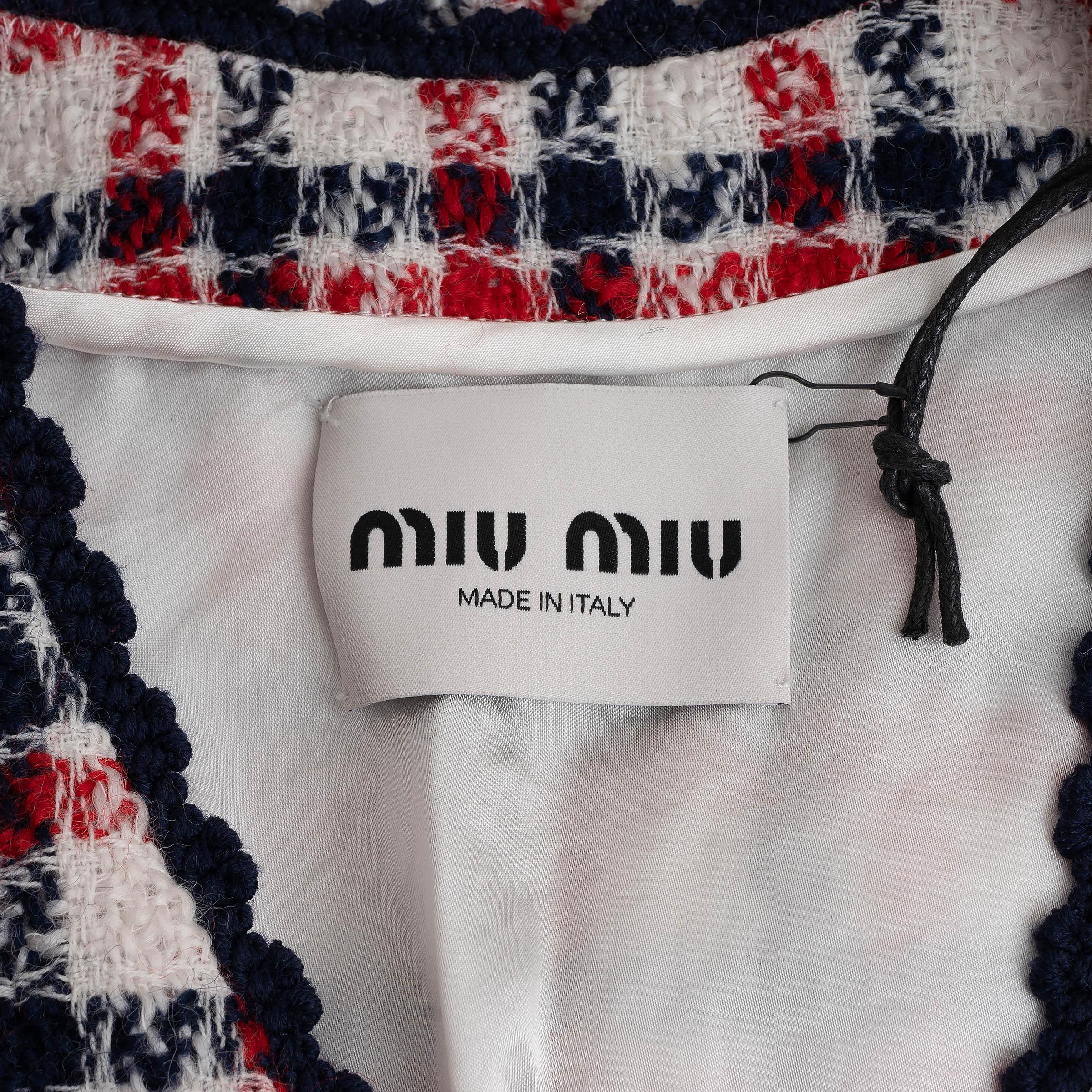 MIU MIU red white blue wool 2022 PLAID WOOL Blazer Jacket 40 S For Sale 1