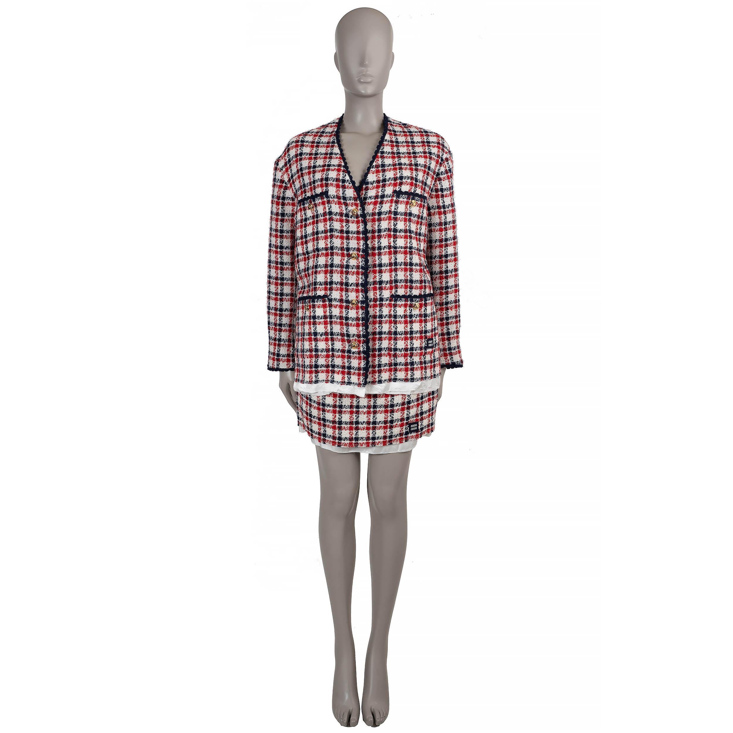 MIU MIU red white blue wool 2022 PLAID WOOL Blazer Jacket 40 S For Sale 2