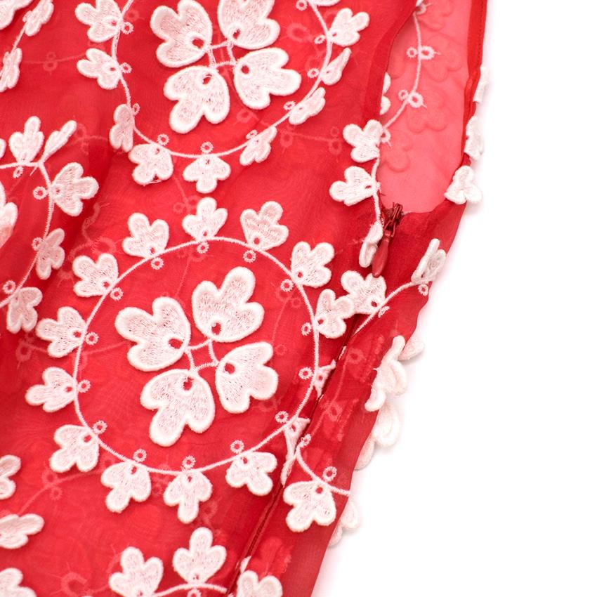 Miu Miu Red & White Floral Embroidered Sheer Dress - Size US6 In Excellent Condition In London, GB