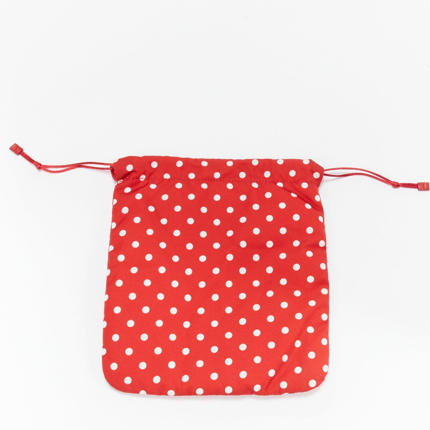 MIU MIU red white polka dot fully lined fabric drawstring pouch bag In Excellent Condition For Sale In Hong Kong, NT