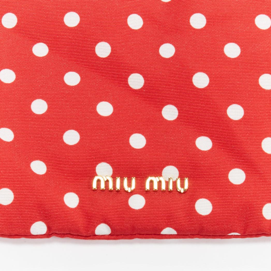 Women's MIU MIU red white polka dot fully lined fabric drawstring pouch bag For Sale