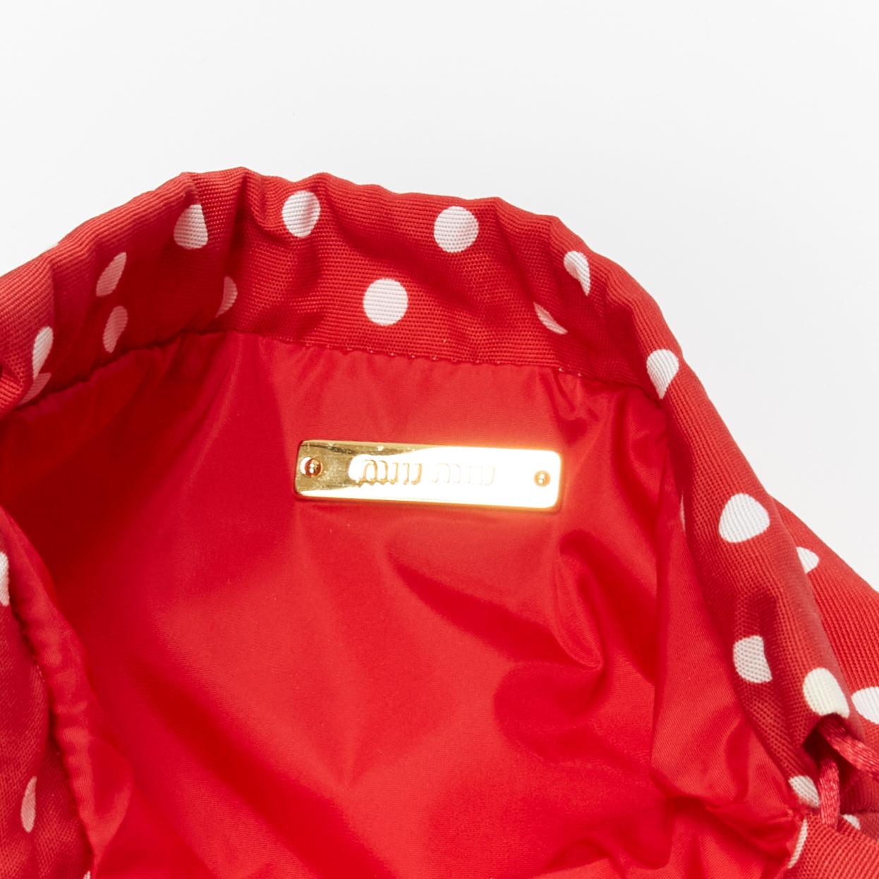 MIU MIU red white polka dot fully lined fabric drawstring pouch bag For Sale 2