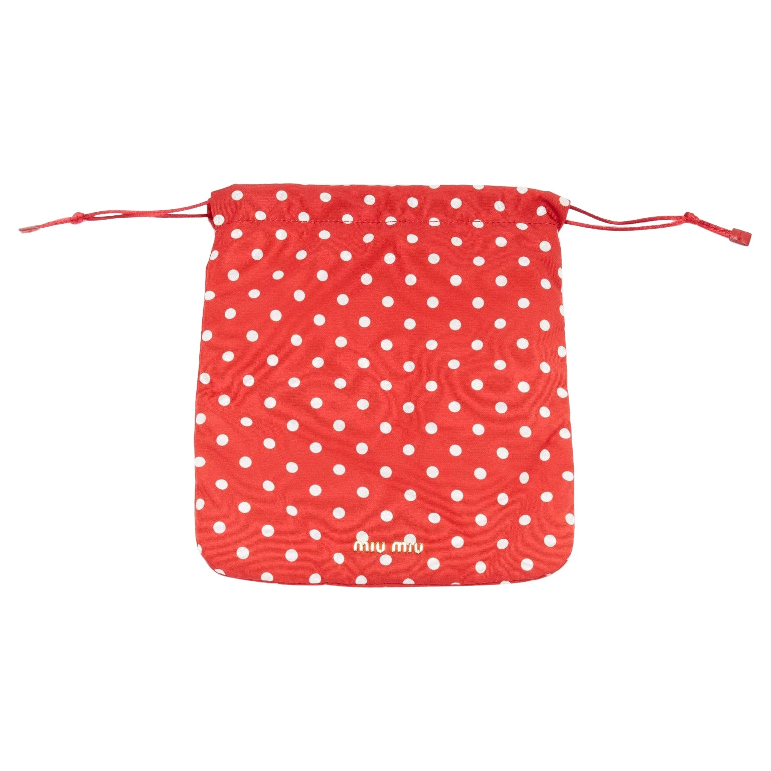 MIU MIU red white polka dot fully lined fabric drawstring pouch bag