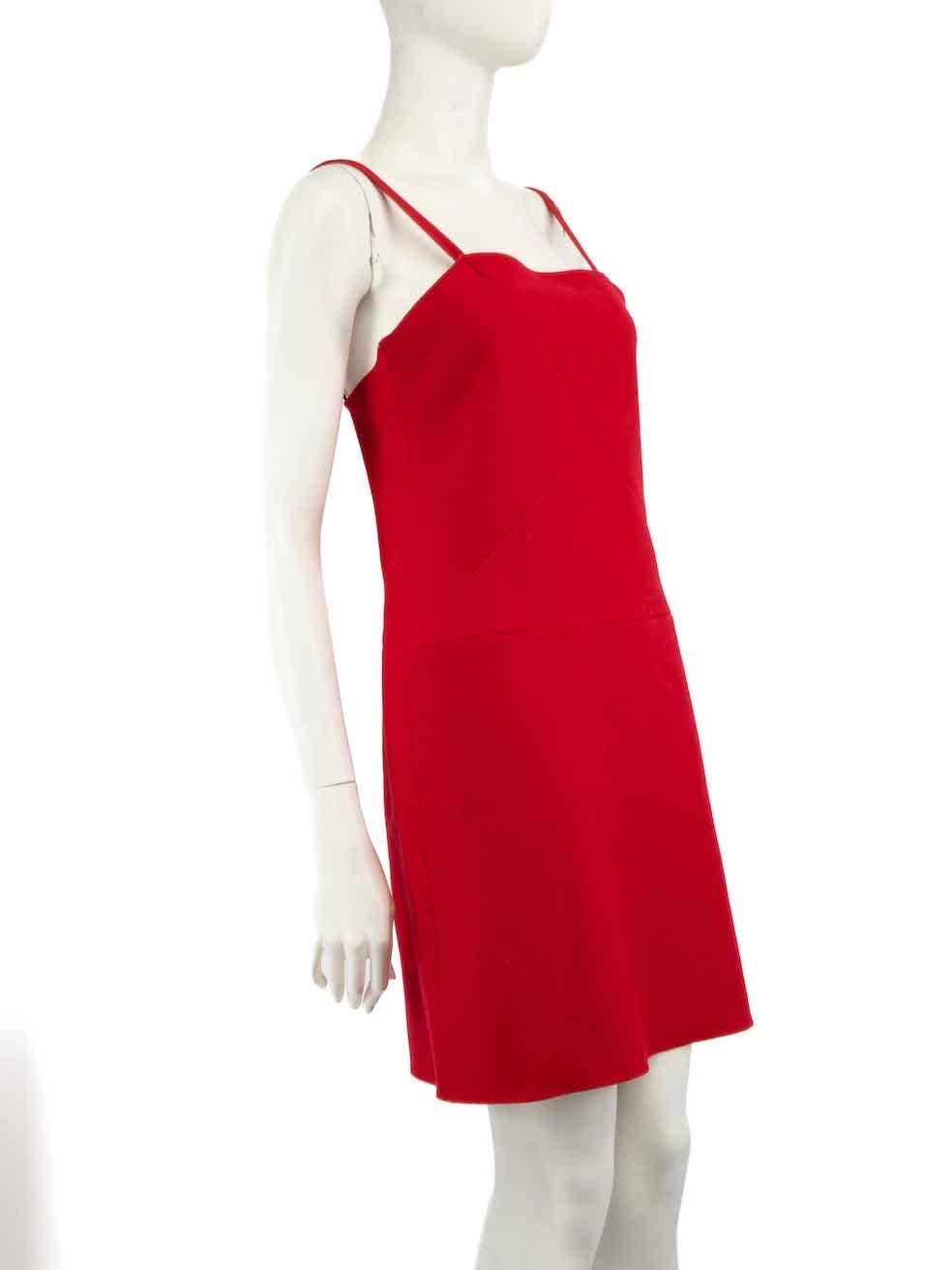 CONDITION is Good. Minor wear to dress is evident. Light wear to the front with a dark mark and thinning to the weave above the hem on this used Miu Miu designer resale item.
 
 Details
 Red
 Wool
 Mini dress
 Square neckline
 Felted texture
