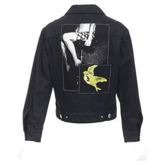 MIU MIU Resort 2016 yellow sequin applique black denim trucker jacket IT36 XS