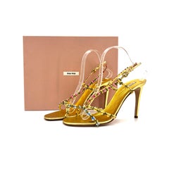Miu Miu Retro Vintage Gold Floral Heeled Sandals 41