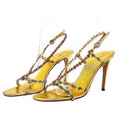 Miu Miu Retro Vintage Gold Floral Heeled Sandals 41