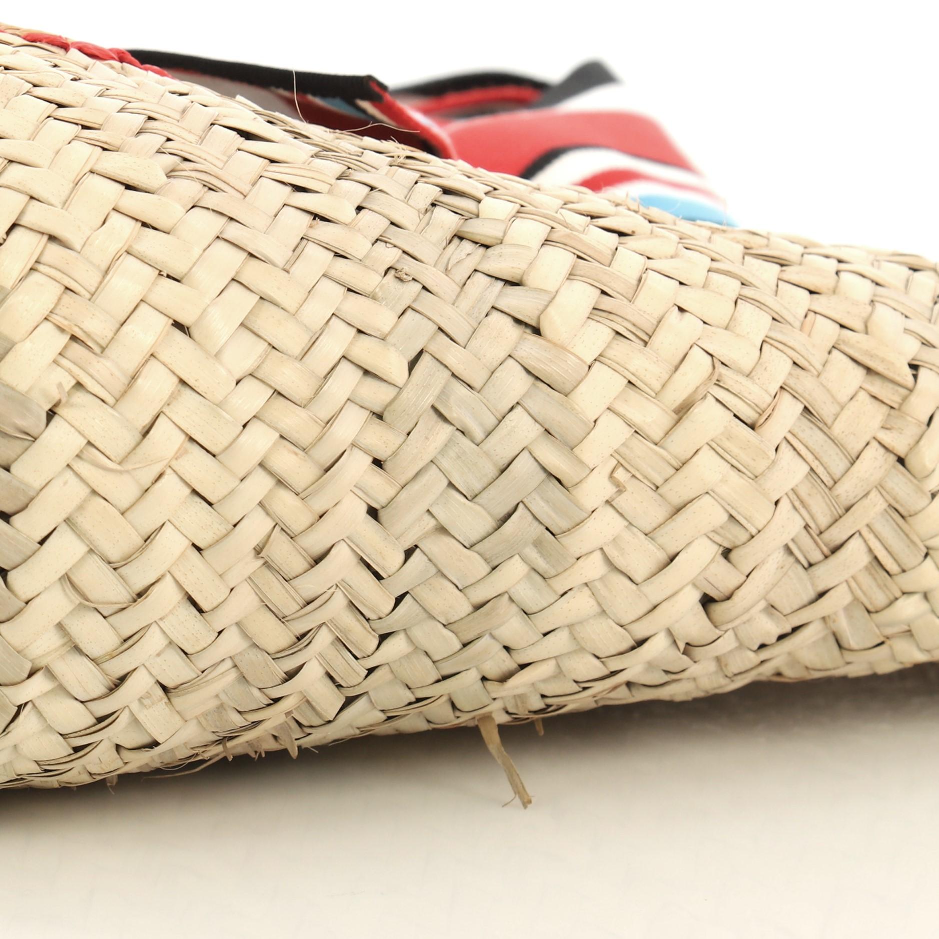 Miu Miu Ribbon Basket Tote Woven Straw In Good Condition In NY, NY