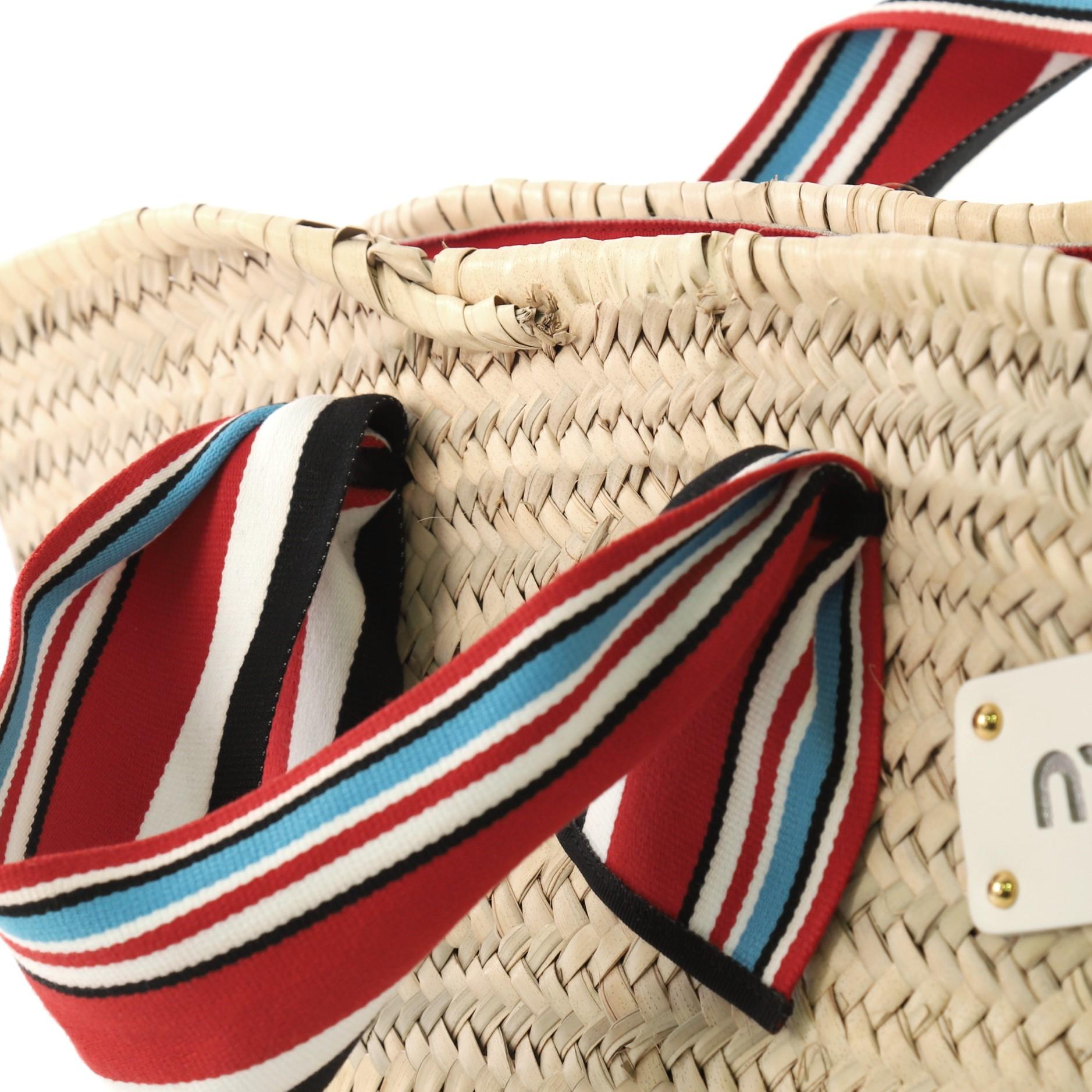 Women's or Men's Miu Miu Ribbon Basket Tote Woven Straw