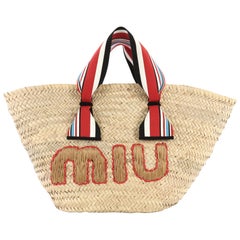 Miu Miu Ribbon Basket Tote Woven Straw