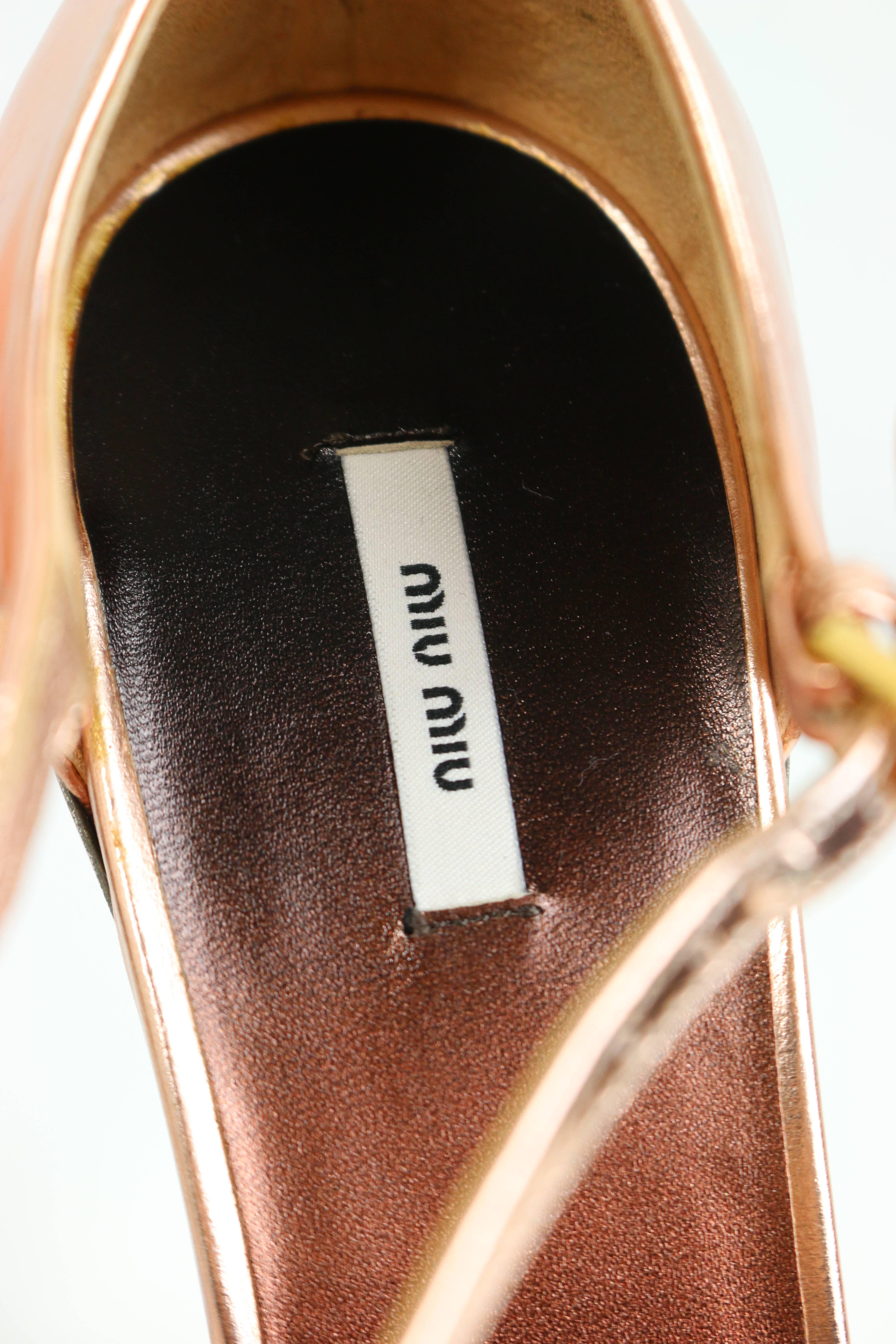 Women's Miu Miu Rose Gold Metallic Sandals  For Sale