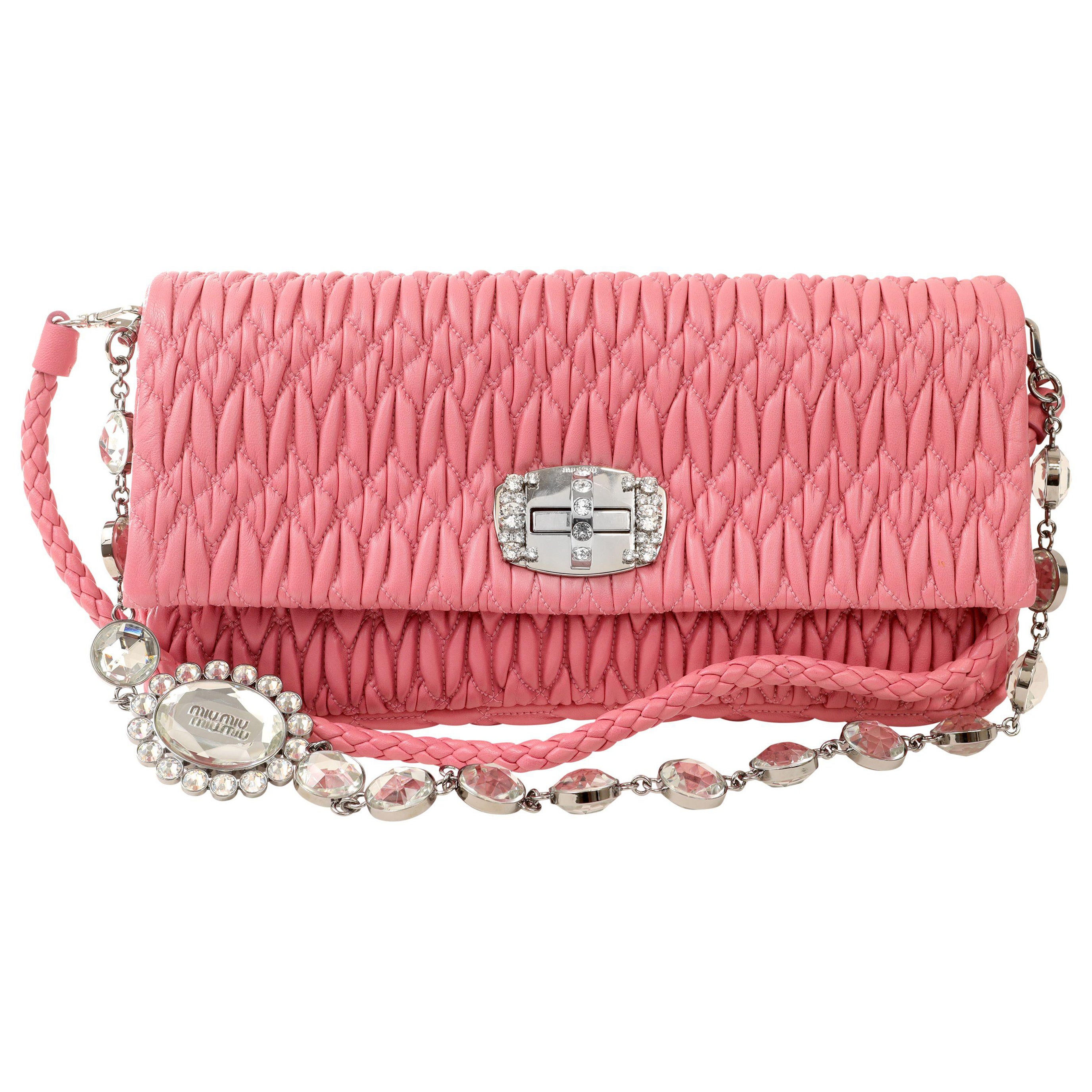 Bolso pequeño Miu Miu Rosa Iconic Crystal Cloquè con herrajes plateados